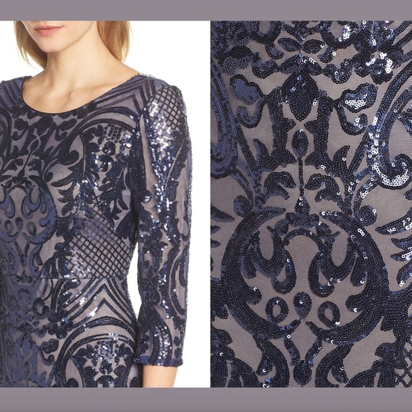 NWT $269‎ Alex Evenings Sequin Embroidered Mesh A-Line Gown Navy [ SZ 8 ] #E936 - Picture 2 of 12